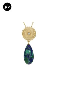 Artisan Collection of Turkey��� 20mm Azurmalachite Simulant With 0.06ct Cubic Zirconia 18K Yellow Gold Over Sterling Silver Necklace. Measures Approximately 20.0"L x 0.57"W. Lobster Claw Closure. Drop Length Measures Approximately 1.45" Sterling Silver Necklace, Sterling Silver Necklaces, Cubic Zirconia, 18k Gold, Silver Necklace, Yellow Gold, Sterling Silver, Yellow, Silver