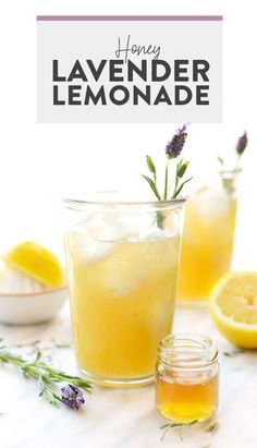 honey lavender lemonade in a glass next to a mason jar