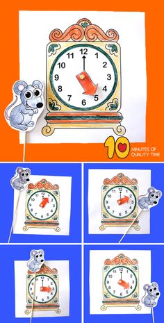 the instructions for how to make a paper clock with koalas on it and other pictures