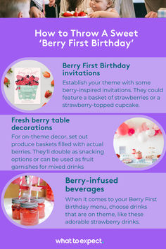 an info sheet describing how to throw a sweet berry first birthday party