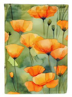 California California Poppies in Watercolor House Flag Image 1 Watercolour Bookmarks, Poppy Watercolor, Watercolor House, California Poppies, Botanical Plants, Diy Watercolor Painting, Garden Flag Stand, Watercolor Flower Art, Diy Watercolor