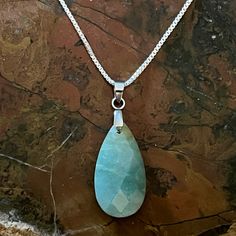 New Beautiful Amazonite Teardrop Pendant On 925 Silver Chain Necklace. Necklace Is 18 Inches Long. Pendant Is 1 Inch Long And 1/2 Inch Wide. Pendants For Women, Long Necklaces, Necklace Necklace, Teardrop Pendant, Long Pendant, Silver Chain Necklace, Long Necklace, Womens Jewelry Necklace, Silver Chain