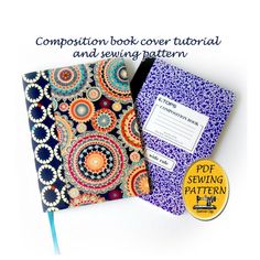 the composition book cover pattern and sewing pattern is next to it's matching pocket