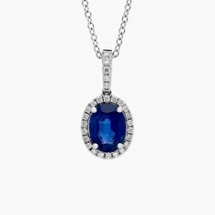 You'll light up the room with this striking blue sapphire oval pendant surrounded by micropave diamonds in 14k white gold. Blue Oval Jewelry With Pave Setting, Blue Nile, Oval Pendant, Diamond Pendant Necklace, Micro Pave, Precious Gemstones, The Room, Diamond Pendant, Gemstone Necklace