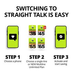 the instructions for switching to straight talk are shown in three different ways, including one with two