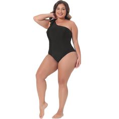 Elevate your beach day style with the Agnes Orinda Women's Plus Size One Shoulder Tie Knot Swimsuit. This chic one-piece is specifically designed to flatter and control the tummy, enhancing your curves with its unique asymmetrical one-shoulder tie knot detail. 

- Size: 1X
- Color: Black
- Material: Soft and stretchy fabric for comfort
- Gender: Female
- Features: Removable padded bras for support and shaping

Crafted for both style and comfort, this swimsuit ensures a flattering look with its t Cupshe Swimsuits, Perfect Curves, Plus Size Brands, Halter One Piece Swimsuit, Swimsuit Set, Swimsuit Shops, Tie Knots, Padded Bras, Swimwear Fashion