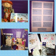 the collage has pictures of children's books and crafts on it, along with other items