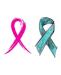 a drawing of a pink and blue ribbon next to each other on a white background