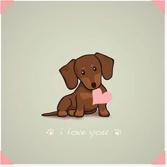 a dog holding a heart with the words i love you on it's side