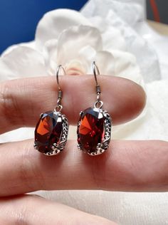 Red Garnet CZ Earrings, Sterling Silver Filigree, Edward #E70, Vintage Reproduction Jewelry, Silver Embrace Jewelry Classic Oval Red Earrings, Red Oval Garnet Earrings, Red Garnet Oval Earrings, Red Oval Classic Earrings, Classic Red Oval Earrings, Elegant Oval Garnet Earrings, Red Oval Earrings For Pierced Ears, Red Oval Gemstone Earrings, Edwardian Jewelry