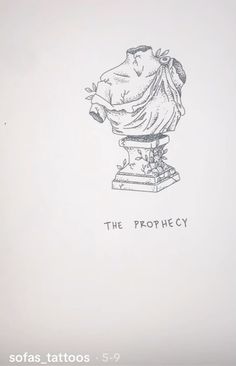 a drawing of a statue with the words the plothecy on it's side