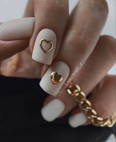 Gold Nail, Pretty Nail Art, Nails Desing, Luxury Nails, Heart Nails, Manicure E Pedicure, Valentine's Day Nails, Valentines Nails