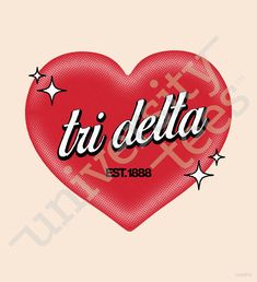 a heart shaped sticker with the word tri delta in black and red on it