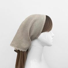 Self tie triangle linen head scarf. Chic hair accessory. Comfortable and keeps the hair out of your face. One Adult Size 29 inches long Triangle is 15 inches long from longest point Care Info Hand wash or machine wash on delicate in cold water. Do not wring. Lay the headband flat to dry.