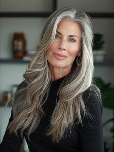 Elegant Long Haircuts for Women Over 50: Styles to Inspire Your Next Look Roxanne Gould, Silver Hairstyles, Side Bangs Hairstyles, Going Grey, Gorgeous Gray Hair, Grey Hair Inspiration, Beautiful Gray Hair, Silver Foxes