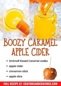 an advertisement for boozy caramel apple cider