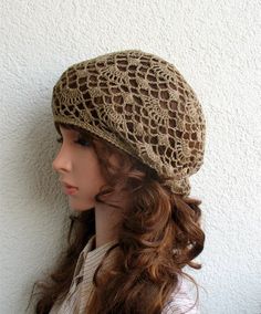 Women's Crochet Summer boho beret slouchy hat Summer slouchy beret hat 100% EKO Linen tams hat Women's Summer lace slouchy Tam Hat Suits Tv Shows, Slouchy Hats, Crochet Beanies, Summer Lace