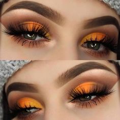 Eyeshadows Ideas, Fall Eye Makeup, Yellow Eye Makeup, Halloween Eye Makeup, Fall Makeup Looks, Eye Makeup Steps