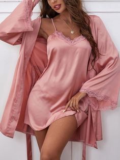 Women Silk Robe, Pijamas Women, Nightwear Dress, Nightgown Robe, Silk Nightwear, Sleepwear Fashion, Cute Sleepwear, Silk Sleepwear, Cami Set