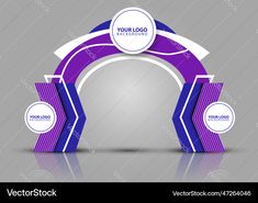 an arch with purple and white ribbons on the gray background