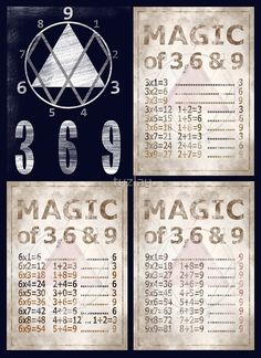 an old style poster with numbers and symbols on it's sides, all in different styles