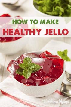 a white bowl filled with jelly and garnished with mint