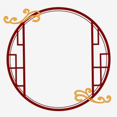 a red and gold chinese style frame with swirls on the edges, in an oval shape