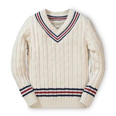 18-24 Months Brand New, Never Worn Excellent Condition Message Me With Any Questions! Cricket Sweater, Preppy Pullover, Tennis Sweater, V Neck Pullover, Boys Long Sleeve, Kids Sweater, Baby Sweaters, Antique White, White Sweaters