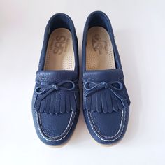 Sas Hand-Sewn Blue Leather Loafers. Never Worn And In Excellent Clean Condition And Comes From A Smoke Free Home. One Shoe Has Size Mark On Bottom Of Heel. No Original Box Available. Size 9 1/2 N. Narrow Blue Slip-on Moccasins, Blue Flat Slip-on Moccasins, Blue Slip-on Moccasins With Rubber Sole, Blue Leather Closed Toe Slip-ons, Blue Slip-on Boat Shoes, Blue Leather Work Shoes, Navy Leather Casual Slip-ons, Blue Casual Slip-on Loafers, Blue Leather Flat Moccasins