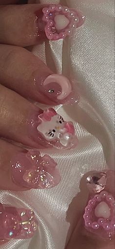 Paznokcie Hello Kitty, Girly Acrylic Nails, Her Nails, Hello Kitty Nails, Pretty Gel Nails, Really Cute Nails, Pink Hello Kitty, Soft Nails, Cat Nails