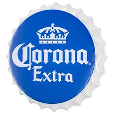 a blue bottle cap with the word corona extra on it and a crown in the middle