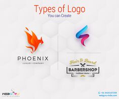 four different types of logos for hair and beauty salons on white background with hexagonal shapes