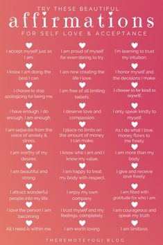 a poster with the words affirmmations for self love and acceptance