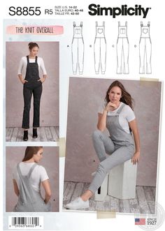 a woman in overalls is sitting on a stool