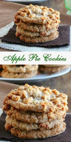 cookies stacked on top of each other with the words apple pie cookies in front of them