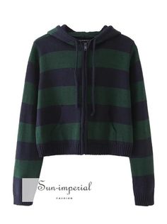 Women Blue and White Striped Knit Hoodie Cardigan with Zip Basic style Green Cotton Cardigan For Winter, Green Cotton Winter Cardigan, Green Cotton Cardigan For Fall, Green Trendy Winter Hoodie, Cotton Plaid-patterned Winter Sweater, Trendy Green Cotton Sweater, Casual Green Winter Cardigan, Green Cotton Hoodie Sweater, Casual Striped Cotton Cardigan