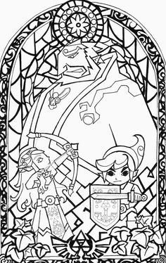 a stained glass window with two cartoon characters