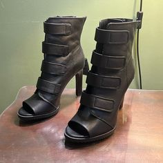 Size Is 8m, But Women’s Boots Fitted Ankle Boot Heels With Buckle Closure, Fitted Buckle Closure Ankle Boot Heels, Edgy Winter Heels With Buckle Closure, Winter Heels With Buckle Closure For Night Out, Open Toe Boots With Buckle Closure For Night Out, Edgy Fitted Heels With Buckle Closure, Dkny Shoes, Men's Shoes, Shoe Boots