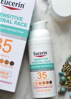 Eucerin Sensitive Mineral Tinted Sunscreen is perfect for everyday with a gentle, non-greasy hydrating formula and sheer dewy finish without any white cast! Eucerin Sunscreen, Tinted Sunscreen, Cheap Makeup, Glowy Skin