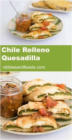 grilled quesadilla on a plate with salsa in a jar and another side dish