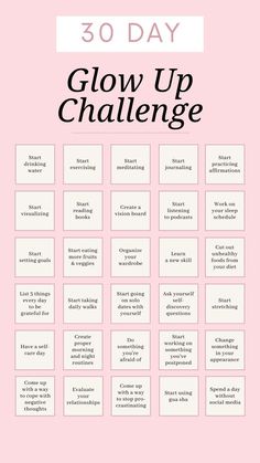 30 Day Glow Up Challenge, Glow Up Challenge, Vision Board Book, Self Care Bullet Journal, Day Glow, Vie Motivation, Self Confidence Tips, Get My Life Together, روتين العناية بالبشرة