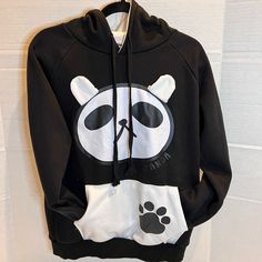 Brand New Never Worn Panda Hoodie Sweatshirt. Super Cute Hoodie With Panda Ears. Sweatshirt Is From Korea. Size Is Not Listed But Fits Like A Loose Small. Medium. Casual Bear Print Sweatshirt For Streetwear, Bear Print Sweatshirt For Fall Streetwear, Winter Hoodie With Bear Print And Long Sleeves, Panda Hoodie, Cute Hoodie, Hoodie Sweatshirt, Super Cute, Sweatshirts Hoodie, Black White