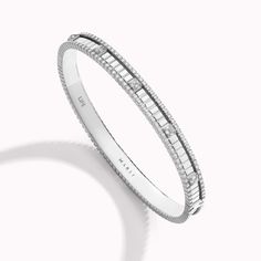 18 Karat White Gold Full Diamond Hinged LIFE Bracelet is a reflection of LIFE's unique approach to precious stones and the dynamic spirit of the collection. LIFE's joyful, positive and enduring nuances are interpreted through its 18K gold design and radiant-cut diamonds. Luxury White Gold Bangle With Single Cut Diamonds, Luxury Anniversary Bangle With Single Cut Diamonds, Luxury Diamond Bangle With Polished Finish, Luxury Bangle Bracelet With Single Cut Diamonds, Luxury White Gold Cuff Bracelet Jubilee Style, Timeless White Gold Cuff Bracelet For Everyday Luxury, Luxury White Gold Jubilee Cuff Bracelet, Luxury Bangle Cuff Bracelet For Anniversary, Luxury Cuff Bangle Bracelet For Anniversary