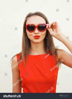 Portrait of pretty woman in the red sunglasses blowing lips having fun outdoors #Sponsored , #sponsored, #woman#red#Portrait#pretty Red Portrait, Red Sunglasses, Having Fun, Pretty Woman