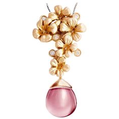 This contemporary pendant necklace from the Plum Blossom collection is made of 18 karat rose gold and encrusted with five round diamonds. The collection was featured in a review by Vogue UA. We use top-quality natural diamonds with VS clarity and F-G color, sourced from a German gem company with a history dating back to the 19th century. The pendant features a rose quartz cabochon drop that adds extra sparkle and color to the elegant design, complementing the rose gold beautifully. The drop is r Contemporary Earrings, Drop Pendant Necklace, Diamond Quartz, Gold Brooches, Plum Blossom, Quartz Rose, Contemporary Jewellery, Pink Quartz, Diamond Pendant Necklace