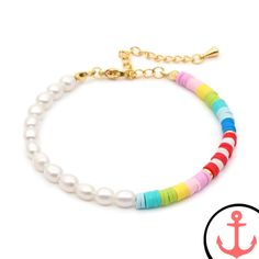 Beach Pearl Bracelet Handmade Nautical Bracelets For Beach, Handmade Nautical Style Bracelets For Beach, White Nautical Style Bracelet Gift, Adjustable Bracelet With Lobster Clasp For Vacation, Elegant Red Bracelets For Beach, Elegant Multicolor Bracelets For Beach, Elegant Multicolor Bracelet For Beach, Red Bracelet Jewelry For Vacation, Elegant Colorful Beads Friendship Bracelets For Beach