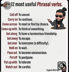 a poster with the words 12 most useful phrasal verbs