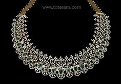 18 Karat Gold Diamond Necklace with Color Stones - 235-DN490 - in 82.350 Grams for USD $14320.13. 
Made in India by Totaram Jewelers Online this product is in Gold - 18 Karat Gold  & is an excellent gift for Adult - Women. Ships fully insured with secured guaranteed delivery for free with your order over $250 from New Jersey USA & comes with 30 days exchange policy. Yellow Gold Emerald Necklace With Diamond Accents For Wedding, Festive Diamond Necklace With Stones, Traditional Oval Diamond Necklace, Gold Diamond Necklace With Stone Work Gift, Luxury Festive Necklace With Single Cut Diamonds, Festive Single-cut Diamond Necklaces, Gold-tone Diamond Necklaces For Gifts, Diamond Choker Necklace, Vvs Diamond