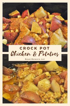 the crock pot chicken and potatoes is ready to be cooked in the slow cooker