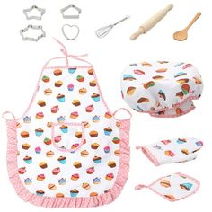 an oven mitt, baking utensils and other kitchen accessories